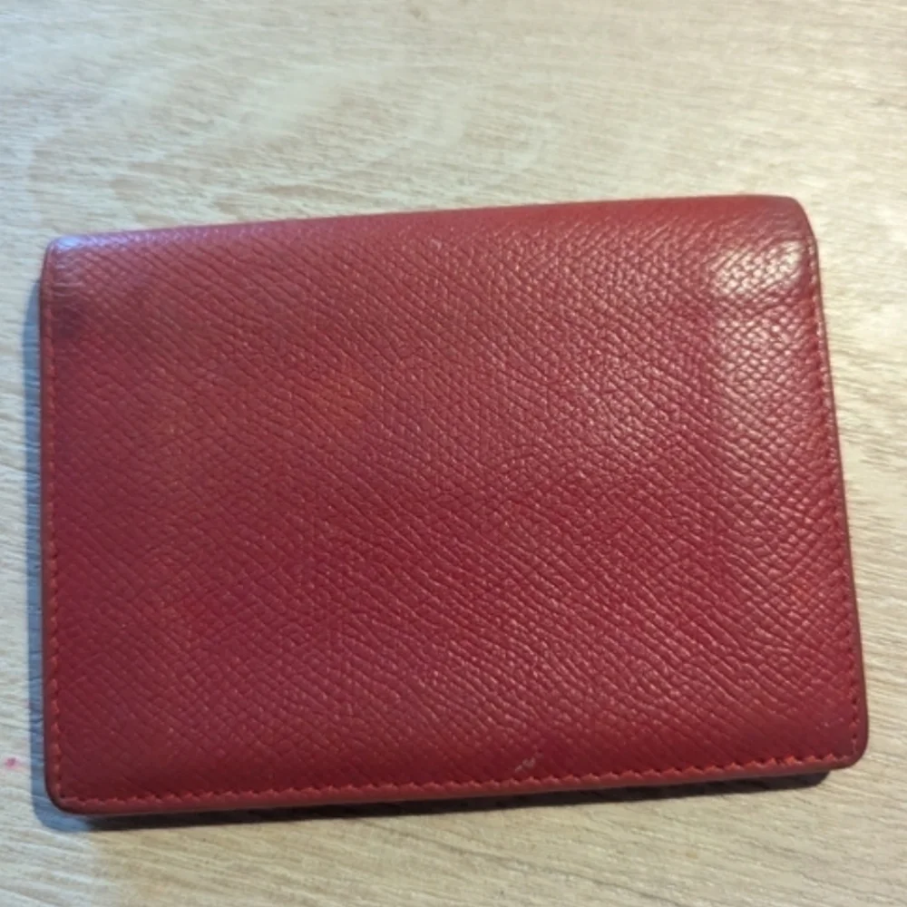 Yves Saint Laurent Red Leather Studded Card Case With COA